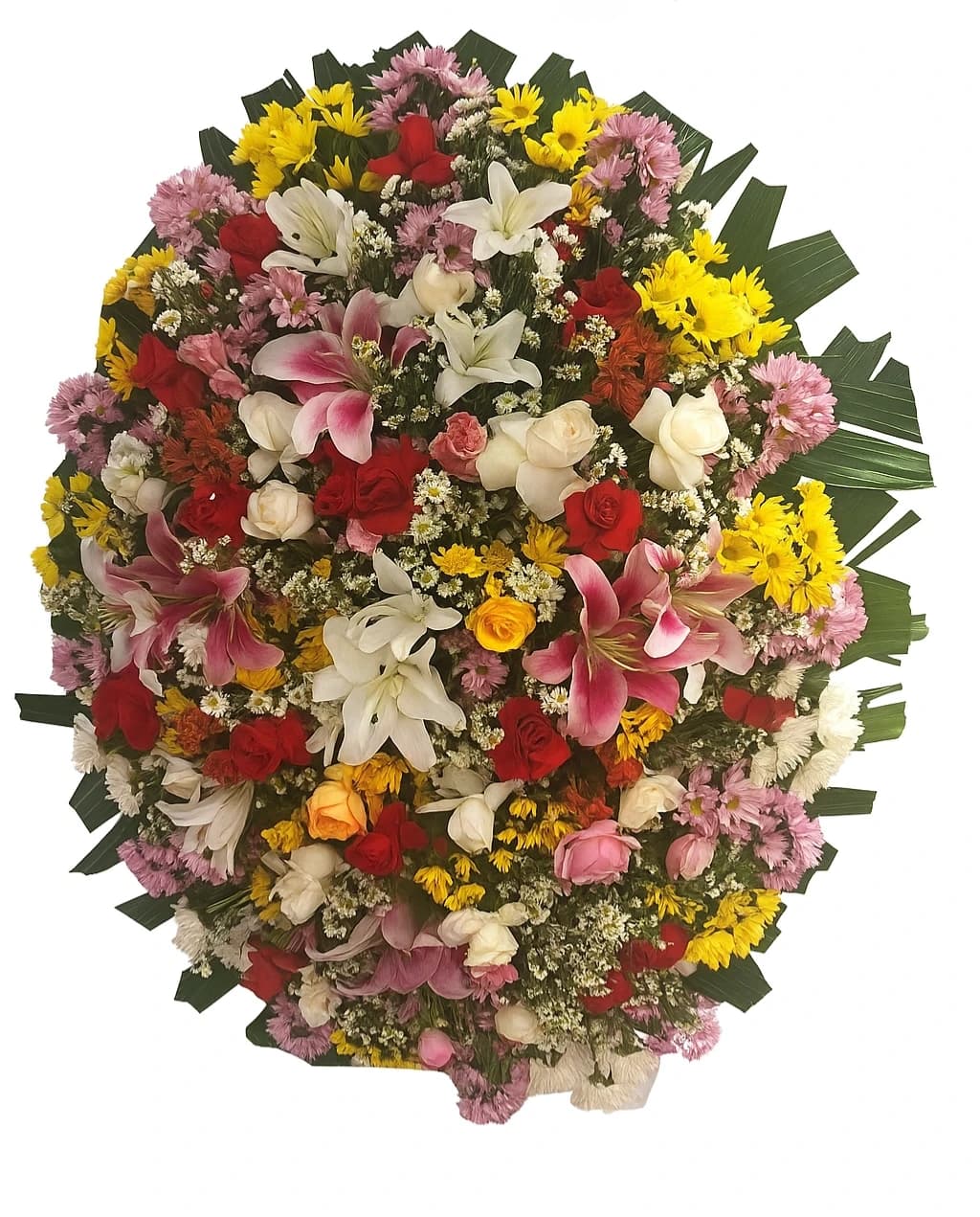 Coroa Rosas Brancas e Champanhe com Folhagens — coroa de flores para velório em Brasília